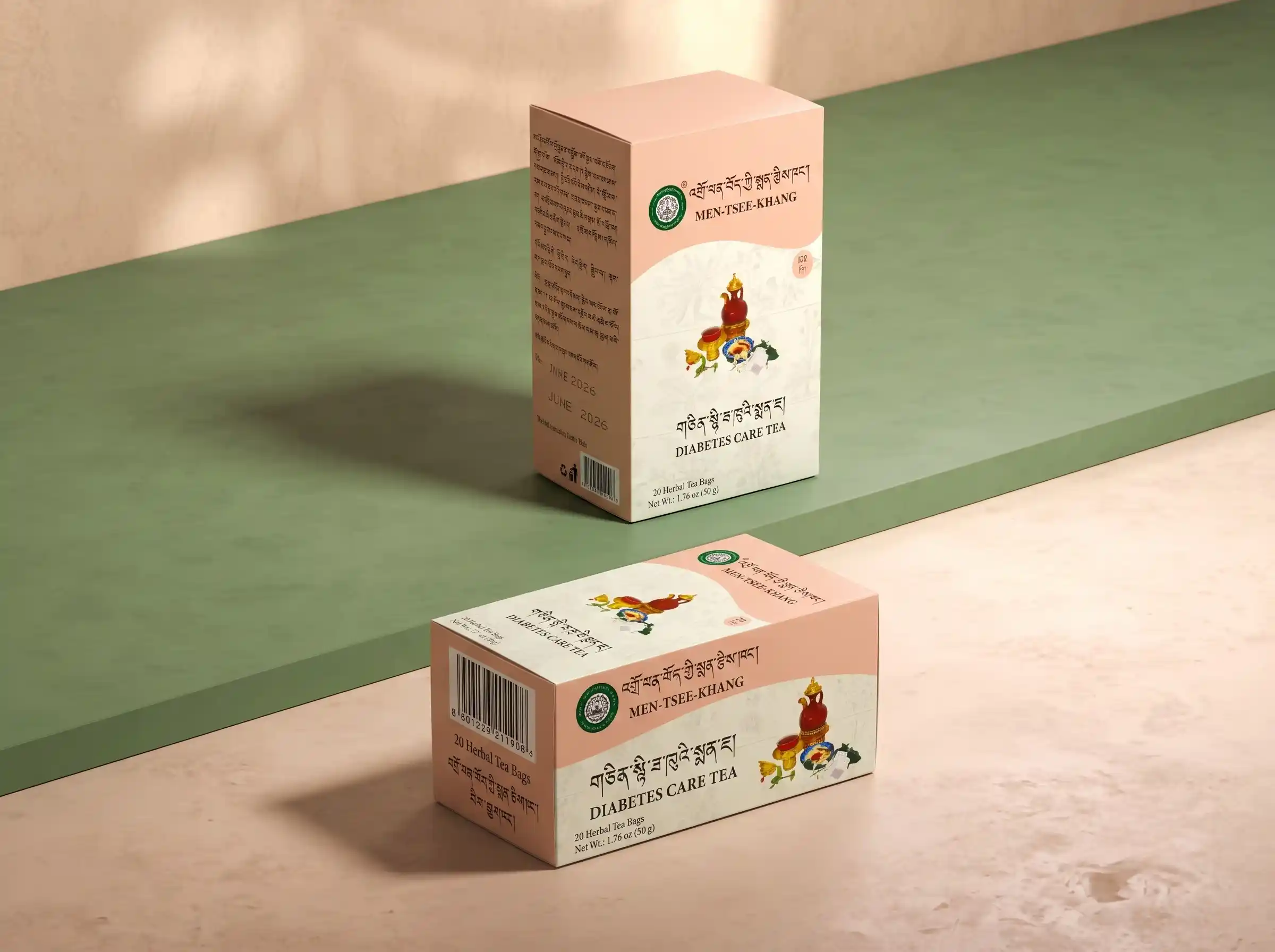 Men Tsee Khang Diabetes Care Tea box and herbal ingredients
