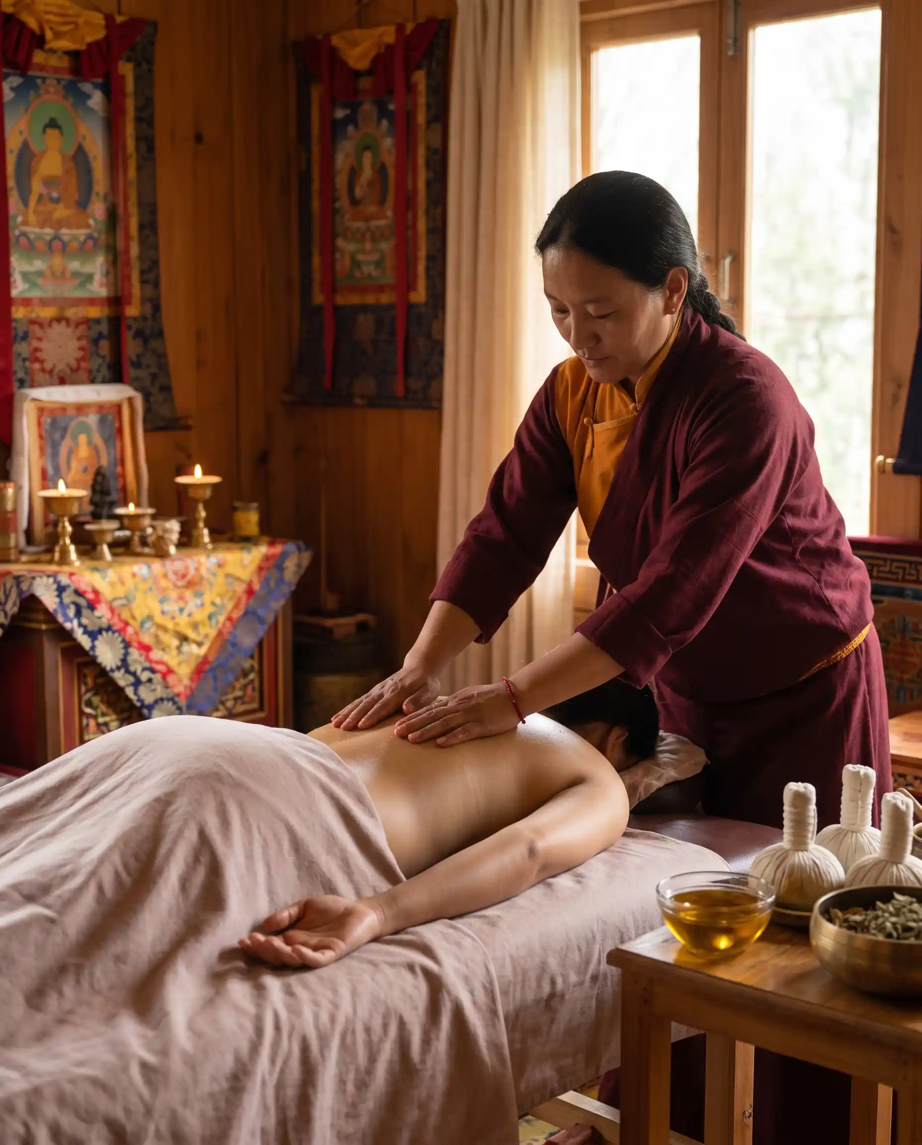 A calm wellness treatment setting for traditional massage therapy